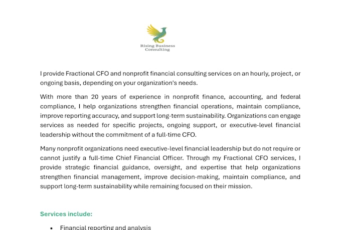 provide nonprofit financial consulting